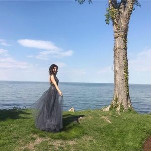 Jovani Beaded beige/navy gown